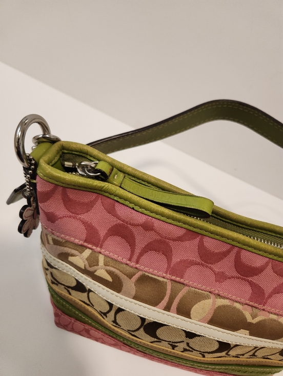 RARE Vtg Coach Mini Bleecker Pink Green Patchwork Bag F14725 + Flower Charm - Picture 5 of 16